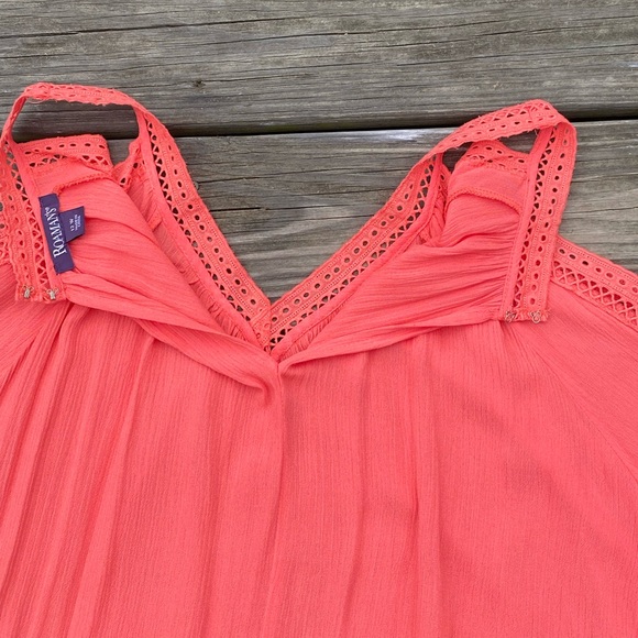 Roaman’s Coral cold shoulder blouse lightweight rayon - new  size 12W - Picture 11 of 15